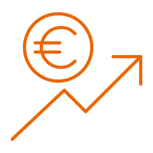 Geldsymbol mit einem Graphen, der nach oben zeigt