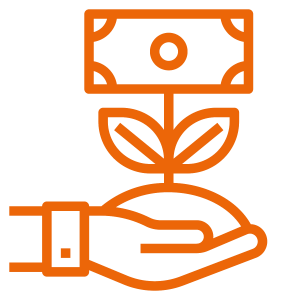 Symbol einer Hand aus der eine Geldblume wächst (Investment)